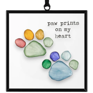 Rainbow PawPrints on My Heart Suncatcher