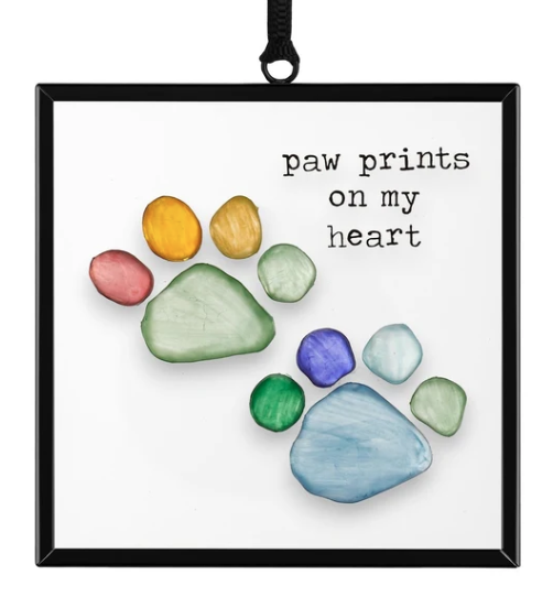 Rainbow PawPrints on My Heart Suncatcher